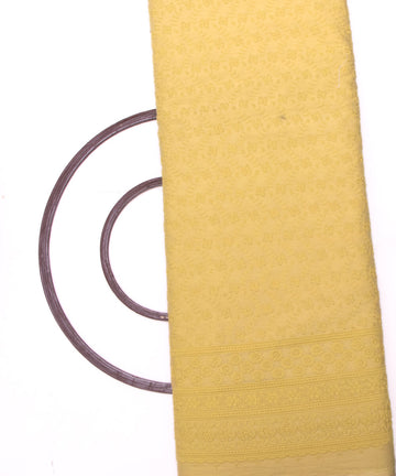 Yellow Colour Floral Pattern Cotton ChikanKari Embroidery Fabric